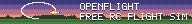 Openflight: an aerobatic plane finishing a smoke loop over a field at sunset. Free RC flight sim.